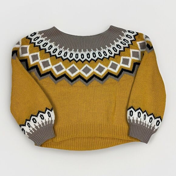 Express Fair Isle Sweater Women’s Size M With plush Linf Sleeves Yellow Gray - Picture 1 of 9